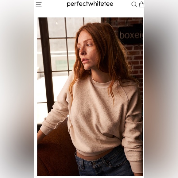 PerfectWhiteTee Ziggy Reverse Fleece Shrunken Crew Neck Sweatshirt , size S - Picture 5 of 9